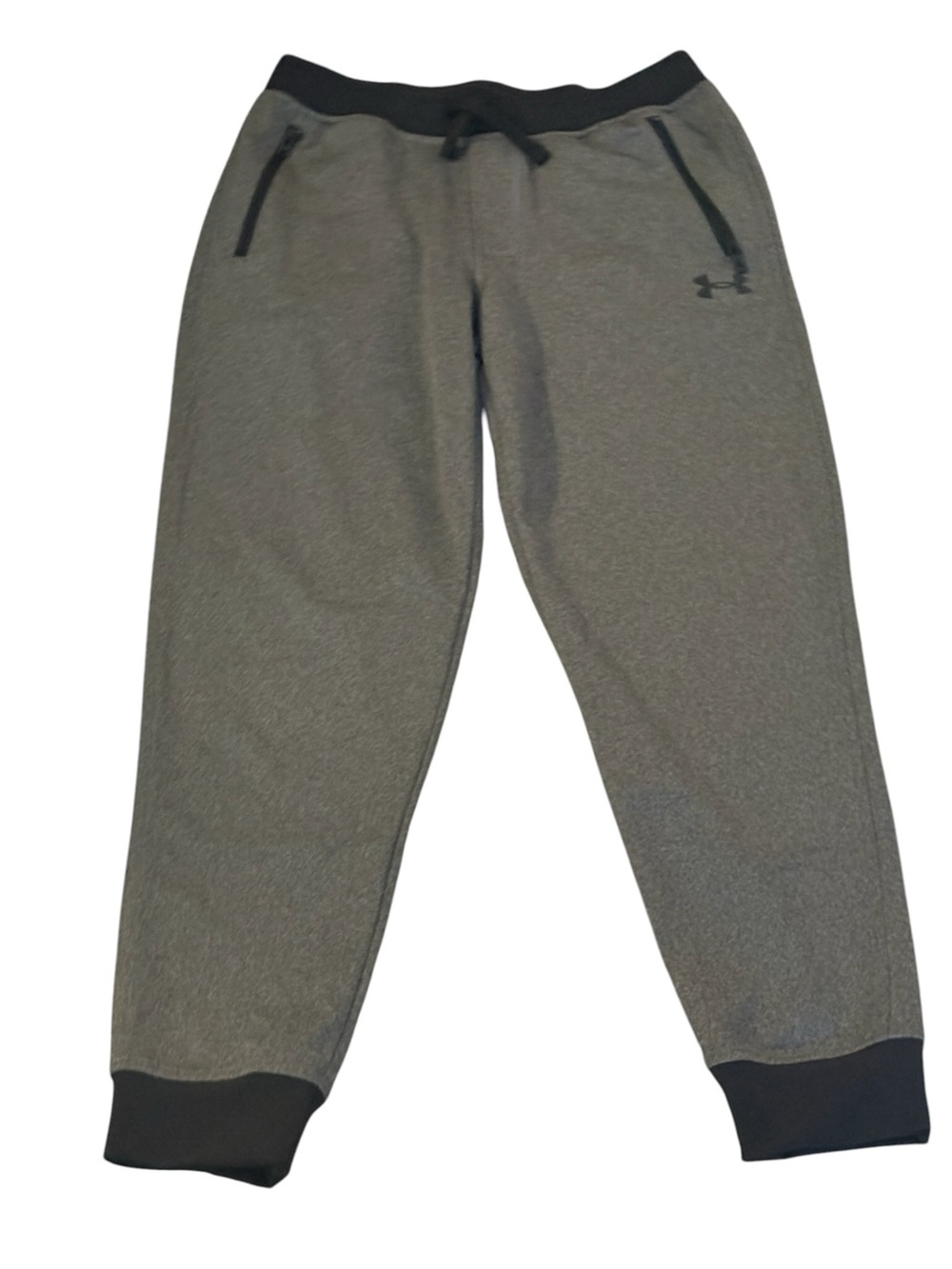 EUC Under Armour Gray Black Fleece Jogger Sweatpants Boys Athletic Activewear